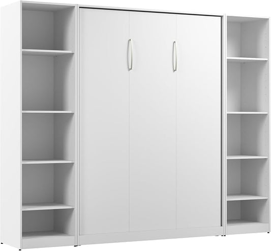 Bestar Claremont Full Murphy Bed with Closet Organizers (99W) in White, Space-Saving Sleeping Arrangement for Multipurpose Room