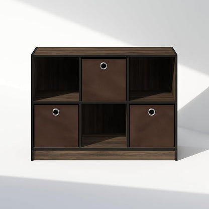 Furinno Cubic Closet Organizers and Storage, 6-Cube Closet Organizer with Bins, Open Shelf Storage, for Wardrobe, Bedroom, Living Room, Columbia Walnut