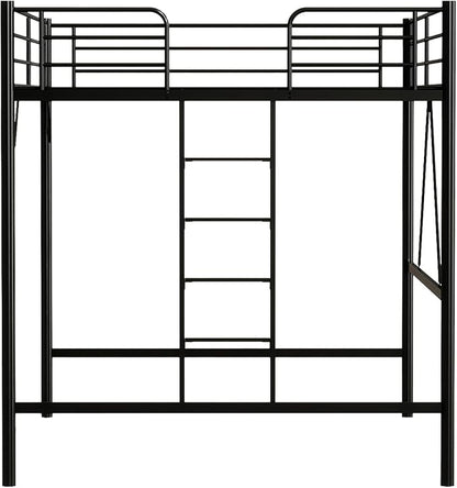 VINGLI Queen Loft Bed with Flat Rungs for Adults, Kids and Young Teens, No Box Spring Required,Heavy Duty Metal Slat Support, Black