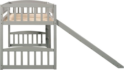 Twin Size Loft Bed, Wood Loft Bed with Slide and Ladder, Gray