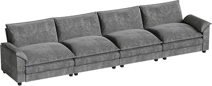 Homall 159" Modular Sectional Sofa, Linear Sofa Couch with Double-Layer Cushion, DIY Combination Chenille Deep 4-Seat Cloud Couch for Living Room, Apartment (Light Grey, Linear Sofa)