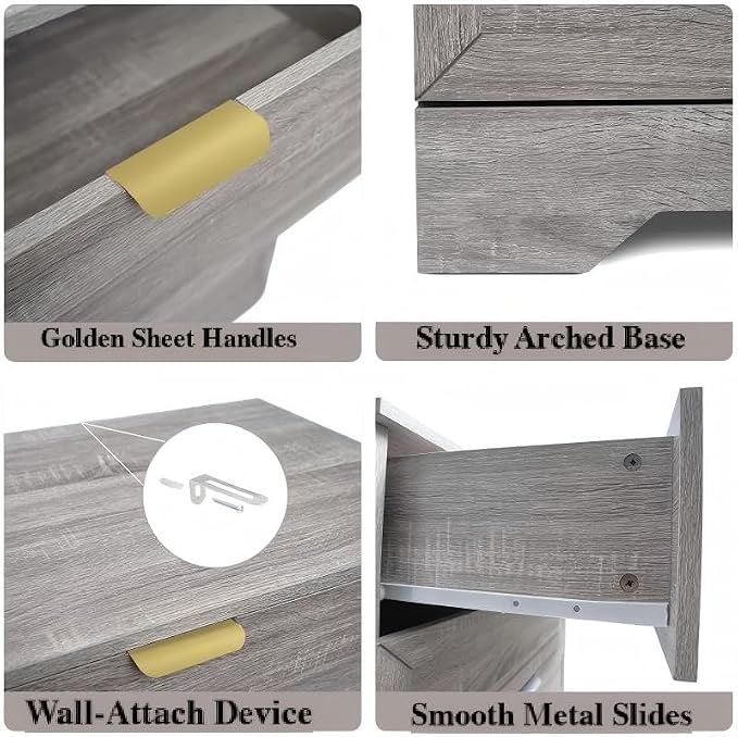 37-inch Tall Chest of Drawers, 4 Drawer Dresser for Bedroom, Grey Wood Dresser with Large Drawers, Modern Storage Cabinet for Closet, Living Room, Entryway, Wash Grey