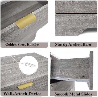 37-inch Tall Chest of Drawers, 4 Drawer Dresser for Bedroom, Grey Wood Dresser with Large Drawers, Modern Storage Cabinet for Closet, Living Room, Entryway, Wash Grey