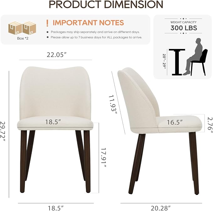 COLAMY Upholstered Dining Chairs Set of 4, Modern Kitchen & Dining Room Chairs with Curved Back, Fabric Padded Seat and Solid Wood Legs, Side Chairs for Restaurant, Cafe & Home, Beige