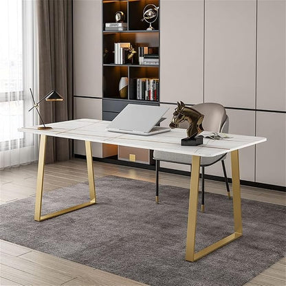 LAKIQ Modern Stone Writing Desk Home Office Working Table Desktop Computer Desk Home Writing Table-Table Only(Gold,47.2" L x 23.6" W x 29.5" H)