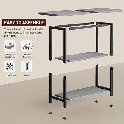 SLEEPING LAMB Side Table for Living Room, 3-Tier End Table for Small Space with Wide Storage Tabletop, Narrow Nightstand for Bedroom, Sofa Couch, Grey