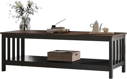 ChooChoo Mission Coffee Table, Wood Living Room Table with Shelf, 47 inch, Espresso