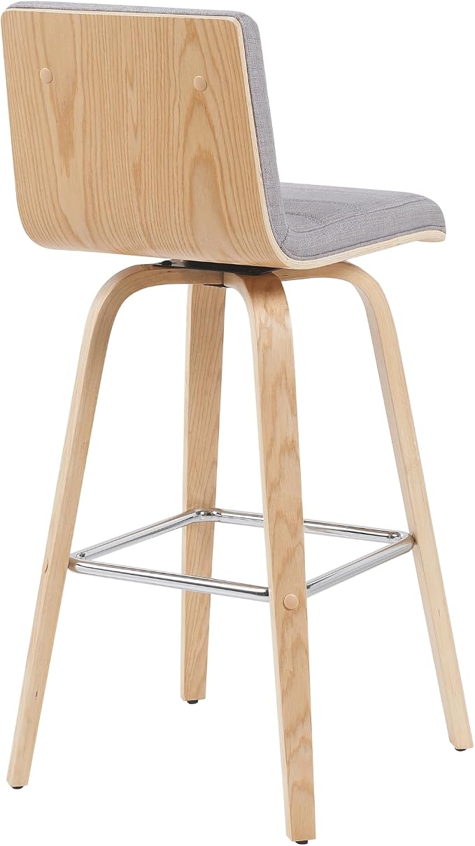 Vienna Modern Swivel Bar Height Stool with Grey Upholstered Seat and Patterned Oak Wood Frame Set of 3