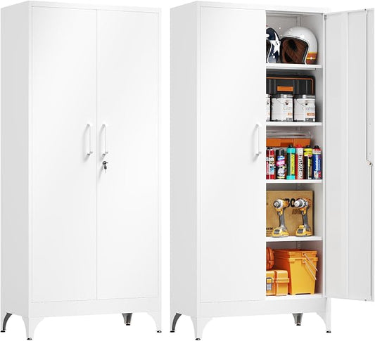 Yizosh Metal Garage Storage Cabinet with 2 Doors and 4 Adjustable Shelves - 71" Steel Lockable File Cabinet,Locking Tool Cabinets for Home,Office,Garage,Gym,School