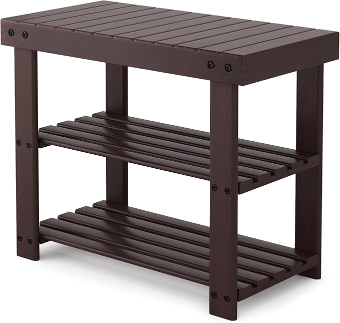 Sweetcrispy 3-Tier Shoe Rack Bench for Entryway, 19 Inches, Brown | Bamboo Shoe Storage Bench, Shoes Rack for Entrance, Living Room, Balcony, 4 Pairs, 286lb Capacity