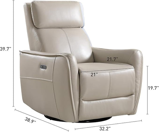 Bonzy Home Power Swivel Rocker Recliner Chair with USB Port, Wide Seat, Head & Lumbar Support, Upholstered Glider Chair for Living Room, Nursery, Silver