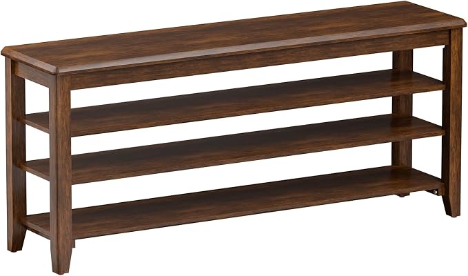 Taitiy Shoe Rack Bench with Rubberwood Flat Top and 3 Adjustable Shelves – Wooden Shoe Rack for Entryway, Hallway, Mudroom, Front Door, or Small Spaces