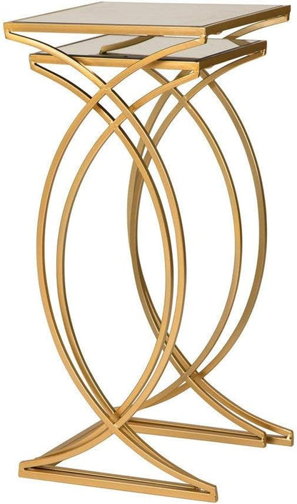 Glitzhome Nesting Side Tables, Set of 2 End Tables with Metal Frame & Tempered Glass Top, Coffee Tables Decorative Accent Tables for Bedroom, Living Room, Home Office - Golden