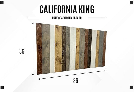 Barn Walls Solid Wood Headboard California King Size Rustic Mix with Smooth Natural Wood Grain, Handcrafted Wall-Mounted Panel Head Board, Adjustable Height, Modern Rustic Bedroom, Built to Last