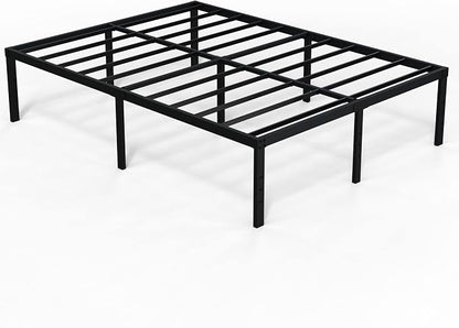 EMODA 18 Inch King Bed Frame No Box Spring Needed, Heavy Duty Tall Metal Platform with Large Storage Space, Noise Free, Easy Assembly, Black
