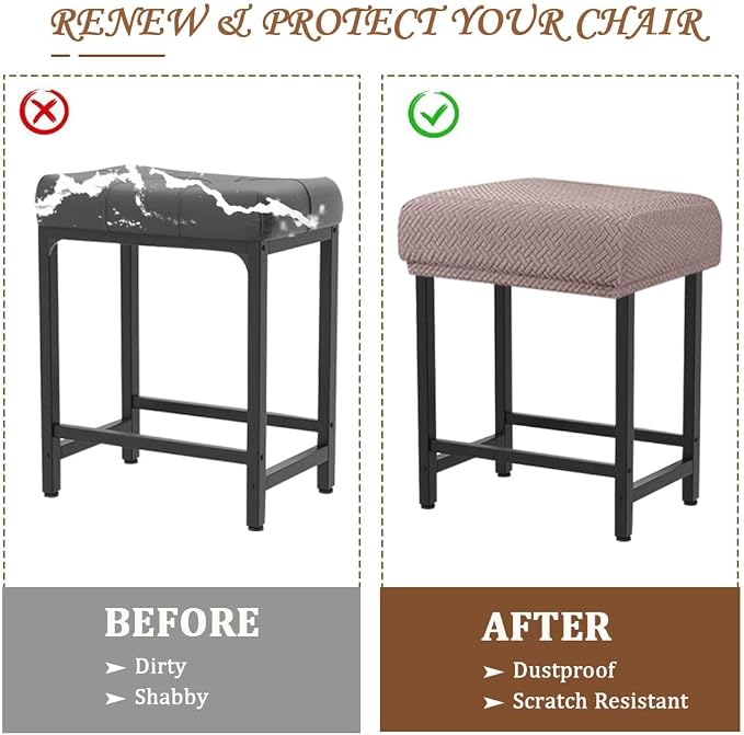 Levoberg Bar Stool Cover Rectangle Stretch Counter Height Barstool Slipcovers Rectangular Vanity Stool Cover Kitchen Counter Saddle Seat Cover for Wooden Metal Bench Set of 4 Taupe