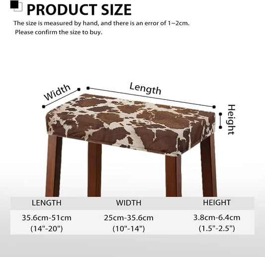 Bar Stool Covers Set of 2 Brown Cow Print Stretch to Fit Rectangle Stool Slipcover Bar Chair Cover with Elastic Band for 14-20 Inch Barstools