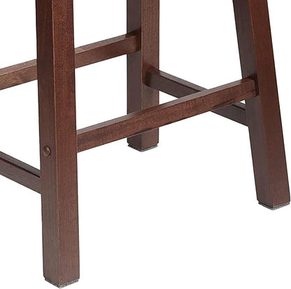 PJ Wood Classic Saddle-Seat 24'' Tall Kitchen Counter Stool for Homes, Dining Spaces, and Bars with Backless Seat, 4 Square Legs, Walnut (2 Pack)