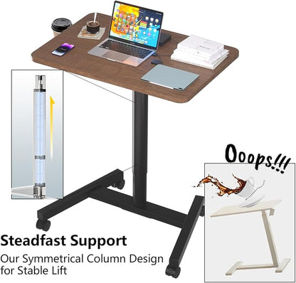 28-Inch Mobile Standing Desk, Computer Workstations with Cup Holder, Portable Standing Desk with Lockable Wheels, Rolling Table for Home Office Classroom Hospital (Walnut)