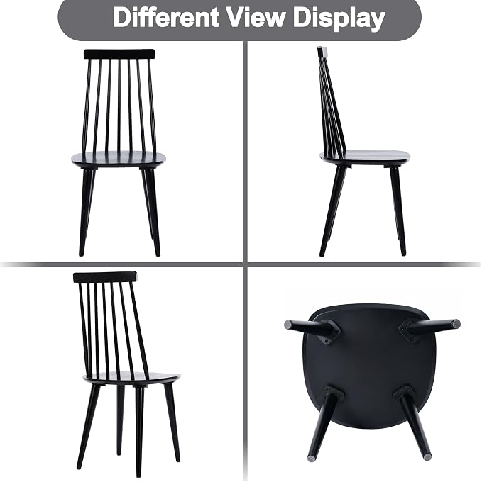 DUHOME Black Windsor Wooden Dining Chairs Set of 8, Wood Dining Room Chair Black Spindle Side Kitchen Room Country Farmhouse Chairs