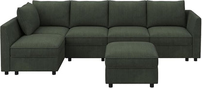 HONBAY Modular Sectional Sleeper Sofa Green Couch L Shaped Sectional Sofa with Storage, Convertible Couches for Living Room - Green