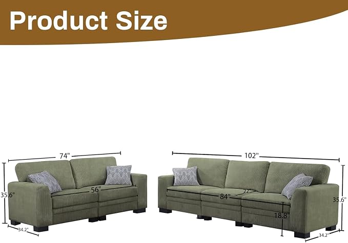 Legend Vansen Oversized Modular Sectional Sofa,U/L-Shaped Corduroy Couch with Ottoman,Deep Seat & Removable Cushion,Easy Assembly for Living Room Apartment,5 Seater,Olive