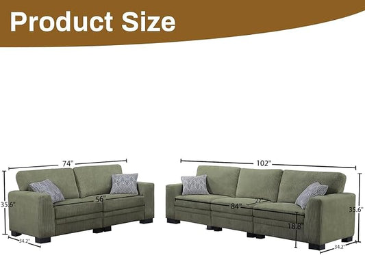 Legend Vansen Oversized Modular Sectional Sofa,U/L-Shaped Corduroy Couch with Ottoman,Deep Seat & Removable Cushion,Easy Assembly for Living Room Apartment,5 Seater,Olive