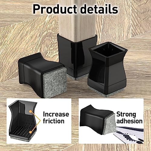 Square Chair Leg Protectors for Hardwood,(1.25 Inch Black).