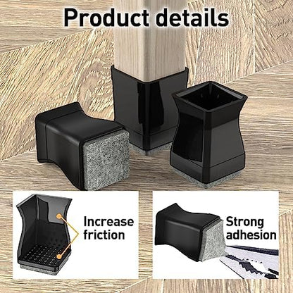 Square Chair Leg Protectors for Hardwood,(1.25 Inch Black).