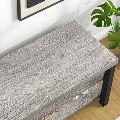Storage Bench, Vintage Wood Shoe Bench for Entryway Hallway, Industrial Indoor Shoe Rack Seat for Bedroom, Living Room, Light Grey, 43.3 Inch