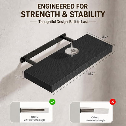 Floating Shelves for Wall, 16 inch Set of 3 Bathroom Shelf Bedroom Kitchen Living Room Hanging Book Shelves Small Farmhouse Decor, Black