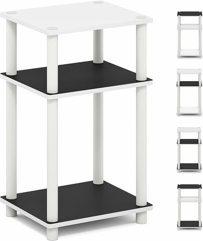 Furinno Turn-N-Tube Side Table, 3-Tier End Table with Open Shelf, Toolless Assembly Night Stand, Bedside Table, for Living Room, Bedroom, White Espresso
