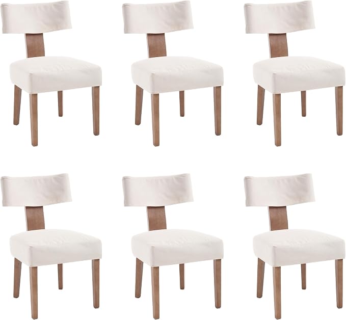 RIVOVA Upholstered Dining Chairs Set of 6 with Seat Covers, Modern Wooden Kitchen Chairs Fabric Side Dining Room Chair Farmhouse Dinner Chair, Beige