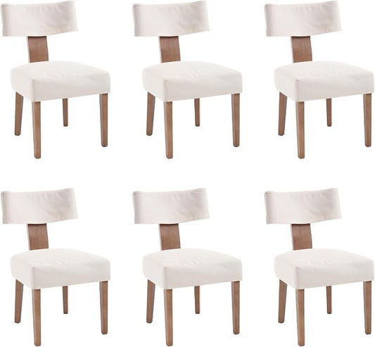 RIVOVA Upholstered Dining Chairs Set of 6 with Seat Covers, Modern Wooden Kitchen Chairs Fabric Side Dining Room Chair Farmhouse Dinner Chair, Beige
