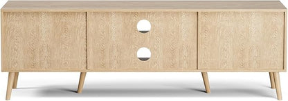 ZttRiee TV Stand with Rattan Doors for TVs up to 65", Mid-Century, Natural | 54.7"W x 15.7"D x 18.9"H, 150 lbs capacity, 2 rattan-door cabinets & 1 shelf (4 compartments), 2 cord holes, 6 wood feet