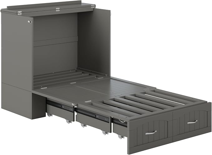 AFI, Southampton Murphy Bed Chest Twin XL with 6" Mattress, Storage Drawer & Built-in USB Charger, Grey