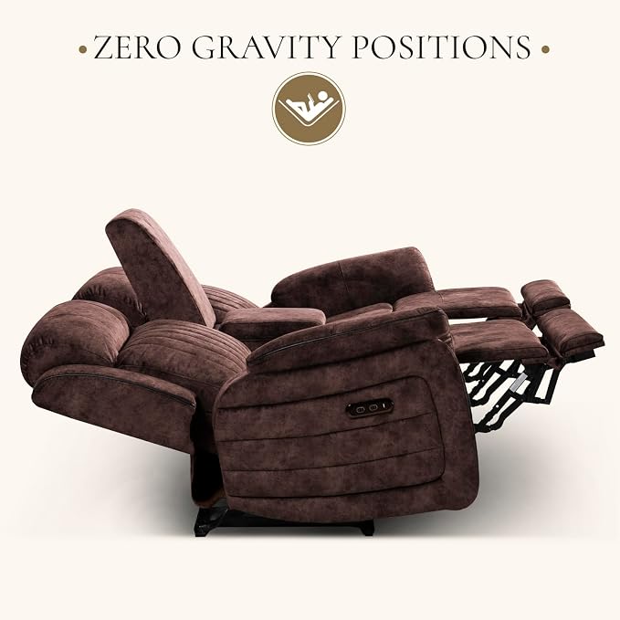 Power Reclining Loveseat with Zero Gravity, Adjustable Headrest, Power Reclining Loveseat with Console, USB/Type-C Ports, Loveseat Recliner Sofa for Living Room(Brown, Loveseat)