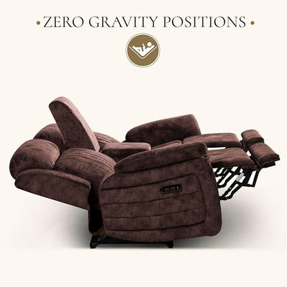 Power Reclining Loveseat with Zero Gravity, Adjustable Headrest, Power Reclining Loveseat with Console, USB/Type-C Ports, Loveseat Recliner Sofa for Living Room(Brown, Loveseat)