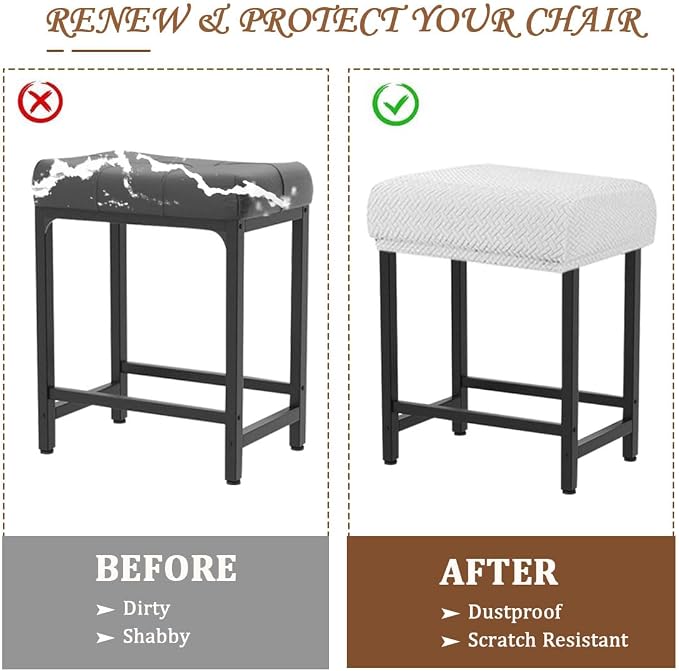 Levoberg Bar Stool Cover Rectangle Stretch Counter Height Barstool Slipcovers Rectangular Vanity Stool Cover Kitchen Counter Saddle Seat Cover for Wooden Metal Bench Set of 2 White