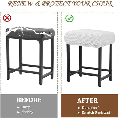 Levoberg Bar Stool Cover Rectangle Stretch Counter Height Barstool Slipcovers Rectangular Vanity Stool Cover Kitchen Counter Saddle Seat Cover for Wooden Metal Bench Set of 2 White