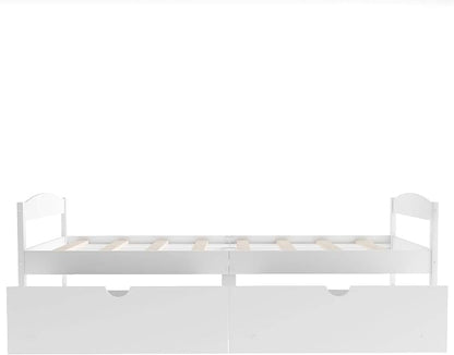Merax Multifunctional Wood Daybed with Drawers Sofa Storage Bed with Headboard/Space Saving/No Box Spring Needed White