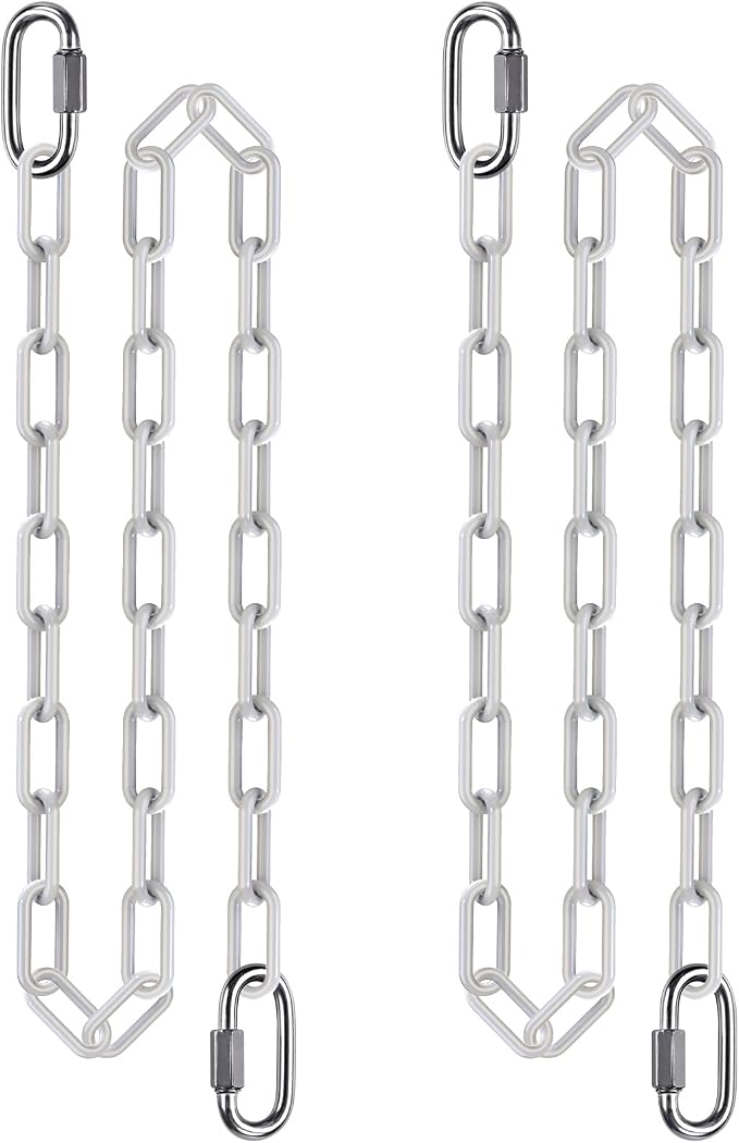 2Pcs 80" Swing Chain with Hooks Swing Set Chain 1000 LBs Capacity Coated Porch Swing Chains with Carabiners White Chains for Hanging Chair, Hammock Chairs, Swing Chairs, Heavy Bags