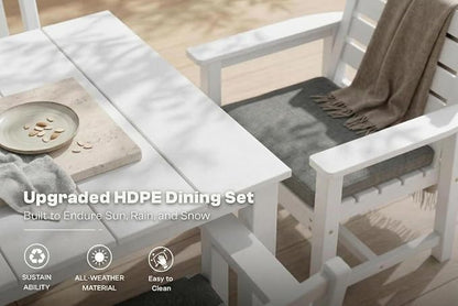Perli™ 5-Piece Outdoor Dining Set, All-Weather HDPE Patio Furniture with 4 Armrest Chairs and Rectangular Table, UV-Resistant 4-Person Set for Deck, Backyard, White
