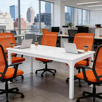Practical Computer Desk,Rectangle Conference Table,Executive Desk(Only Table) (White + Iron + MDF)