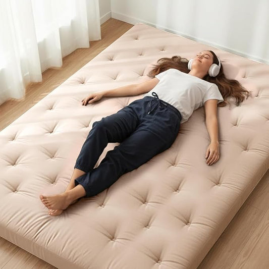 ZonLi Japanese Floor Futon Mattress Full Size 75"x 54", 100% Cotton Cover 4'' Thicken Tatami Mattress, Foldable Sleeping Pad, Portable Dormitory Tatami Mat, Roll Up Floor Lounger Bed for Adult (Khaki)