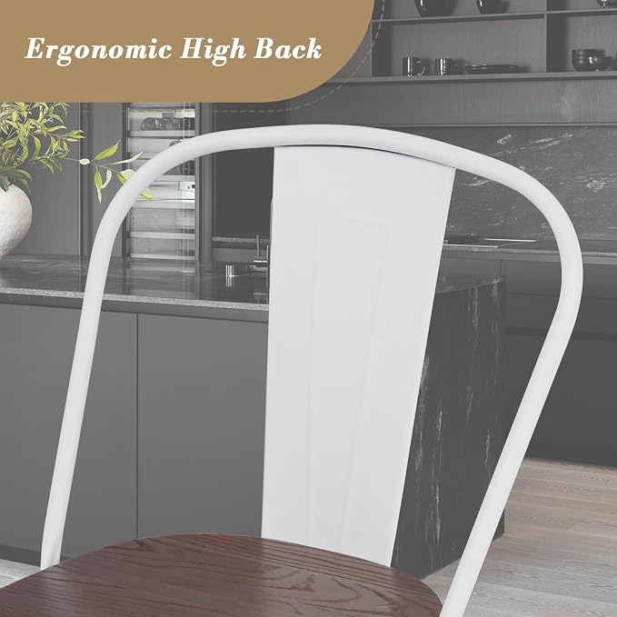 Athena Collection Counter Height Bar Stools Set of 2, 30.5 Inches Modern Barstools Set of 2 with Back and Metal Legs, Counter Height Bar Stool Chairs for Kitchen Island, Home, Dining Room, White