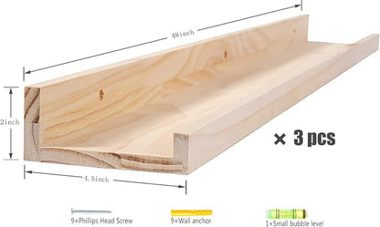 MBYD 48 Inch Floating Shelves Natural Wood, Wall Mount Picture Ledge Wooden Wall Shelf for Bedroom, Living Room, Office, Kitchen, Nursery Shelves Set of 3 Same Dimensions