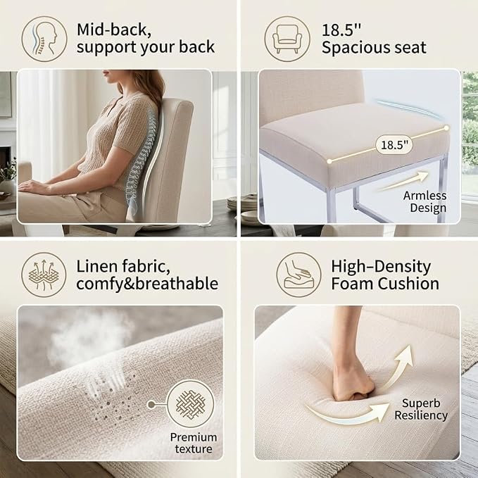 CIMOTA Modern Dining Chairs Set of 4, Upholstered Dining Room Chairs Armless Guest Side Chair with Chrome Base for Dining Room/Kitchen, Beige, 4PCS
