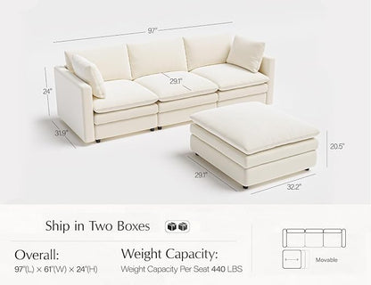 Txtin's Cloud Couches for Living Room L Shaped Sectional Couch with Ottoman Deep Plush 4 Seats Sofa Modern Sofa for Apartment