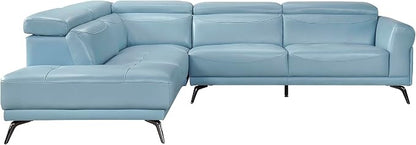 Lexicon L-Shaped Sectional Couch with Left Chaise, Top Grain Leather Match Sectional Sofa, Adjustable Headrests, Black Chrome Metal Legs, High-Density Cushions, Stitching, for Living Room, Blue